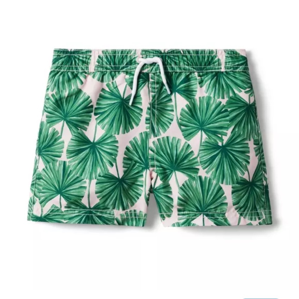 Janie and Jack Tropical Leaf Print Swim Shorts